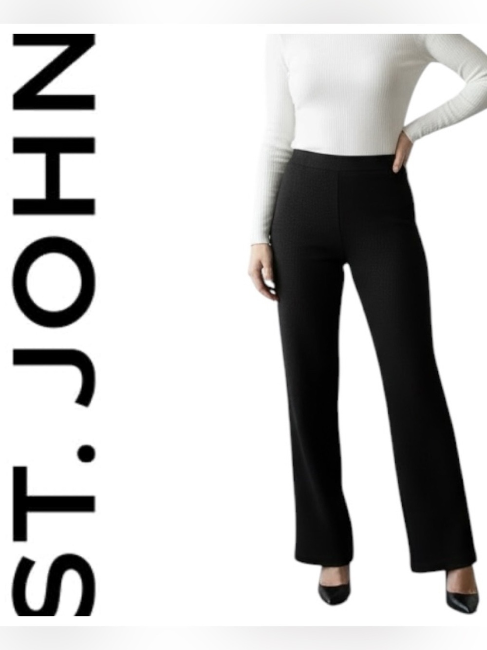 St. John Collection Black Milano Knit Wide Leg High Rise Dress Pants Size 0 W26